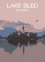 Load image into Gallery viewer, Poster Print Illustration of Lake Bled Slovenia Wall Art, Mountain Photography photo xmas gift alpine alps Christmas gifts wedding gift eu - SCoellPhotography
