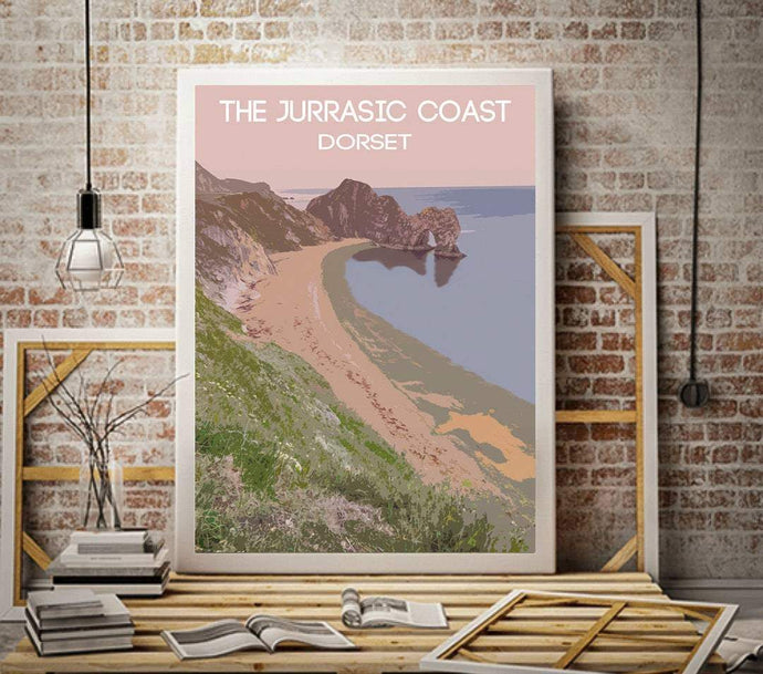 Travel Poster Print Illustration of Durdles Door Dorset Coast Wall Art, Seascape photography gift Christmas gifts sea england home decor - SCoellPhotography