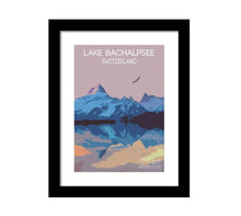 Load image into Gallery viewer, Travel Poster Print Illustration of Lake Bachalpsee Photo Grindelwald Switzerland wall art alps mountain photography xmas christmas gifts - SCoellPhotography
