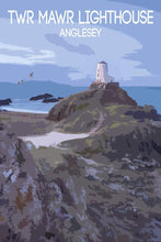 Load image into Gallery viewer, Travel Poster Print Illustration of Twr Mawr Lighthouse Wall Art, Anglesey Photography Wales Llanddwyn Photo gift christmas wedding decor uk - SCoellPhotography
