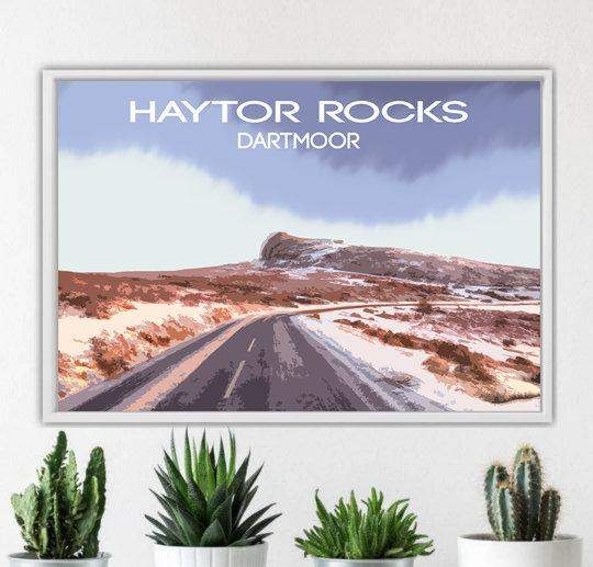 Travel Poster of Haytor Rock, Dartmoor Prints and Devon Landscape Photography Home Decor Gifts - SCoellPhotography