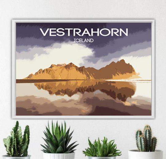Iceland Poster Print of The Vestrahorn, Mountain Illustration art for Sale, Stokksnes Landscape Photography Home Decor Gifts - SCoellPhotography