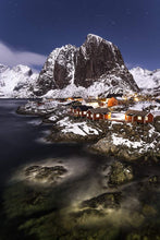 Load image into Gallery viewer, Moonscape Print of Hamnoy | Lofoten Island Night Sky Mountain Photography - Home Decor - Sebastien Coell Photography
