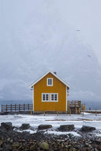 Load image into Gallery viewer, Lofoten Island Prints | The little yellow hut wall art, Sakrisoy Mountain Photography - Sebastien Coell Photography

