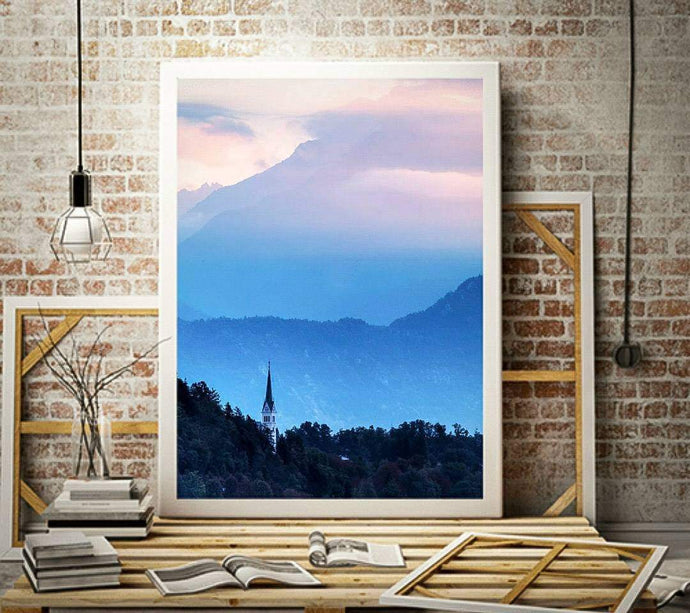 Mountain Photography of Lake Bleds Church of St Martina | Alpine wall art - Home Decor Gifts - Sebastien Coell Photography