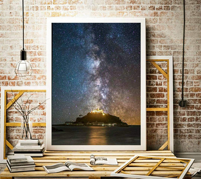 Night sky art of St Michaels Mount | Cornish art Space Astro - Home Decor Gifts - Sebastien Coell Photography