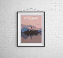 Load image into Gallery viewer, Poster Print Illustration of Lake Bled Slovenia Wall Art, Mountain Photography photo xmas gift alpine alps Christmas gifts wedding gift eu - SCoellPhotography
