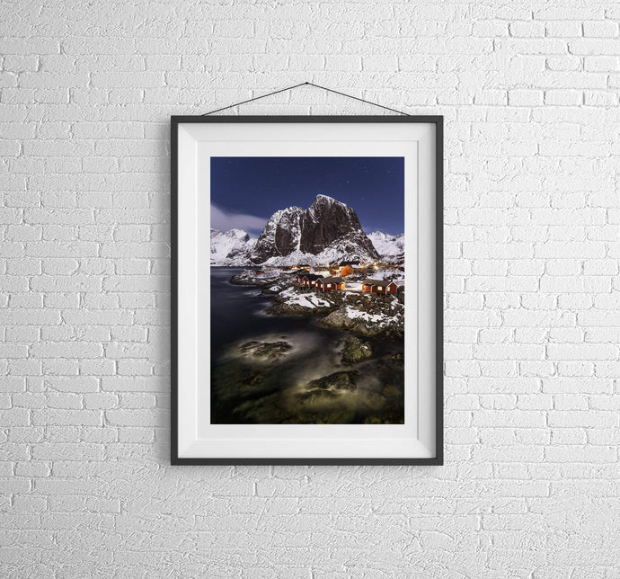 Moonscape Print of Hamnoy | Lofoten Island Night Sky Mountain Photography - Home Decor - Sebastien Coell Photography