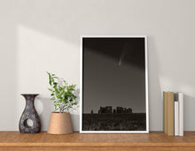 Load image into Gallery viewer, Black and White Sky Prints | Comet Neowise Pictures, Stonehenge art - Home Decor Gifts - Sebastien Coell Photography
