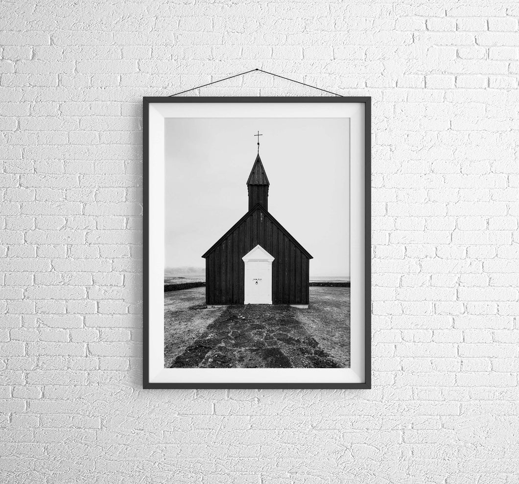 Scandinavian Prints of Budir Black Church | Icelandic Church Photography - Home Decor - Sebastien Coell Photography