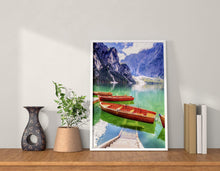 Load image into Gallery viewer, Dolomites art of Lago di Braies | Italian wall art, Pragser Wildsee Mountain photography - Sebastien Coell Photography
