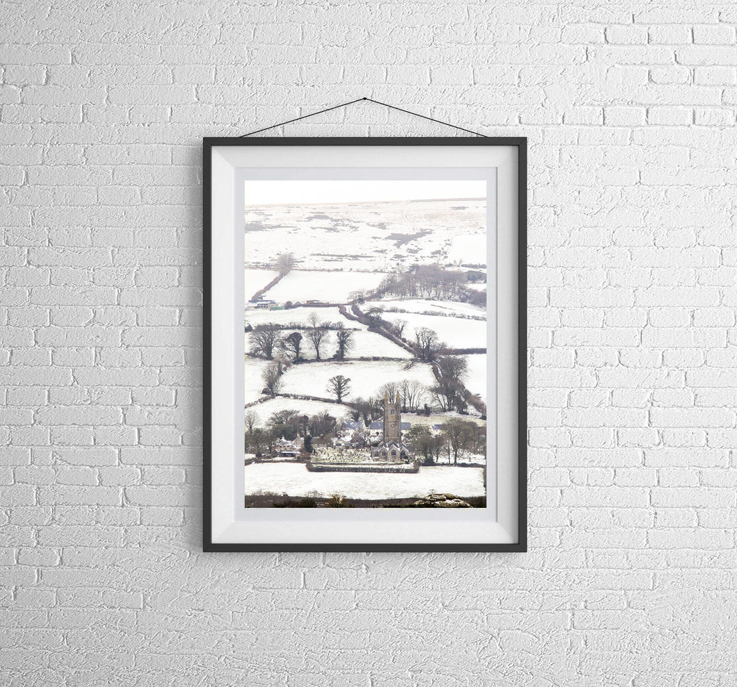 Winter Church Prints | Widecombe Church wall art, Devon Snow Photography