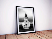 Load image into Gallery viewer, Scandinavian Print of an Eerie Church | Icelandic fine art, Westfjords Mountain Photography - Sebastien Coell Photography
