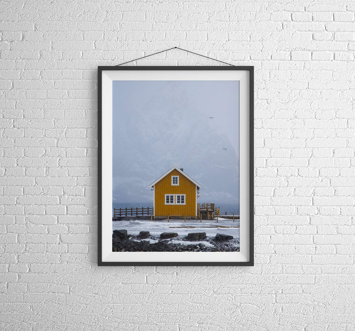 Lofoten Island Prints | The little yellow hut wall art, Sakrisoy Mountain Photography - Sebastien Coell Photography