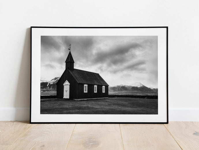 Iceland Print of Budir Church | Icelandic Mountain Photography Home Decor Gifts - Sebastien Coell Photography