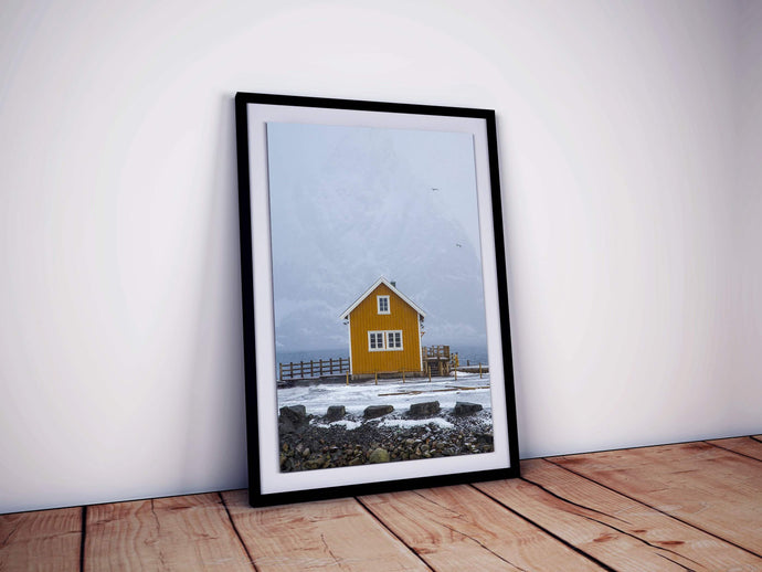 Lofoten Island Prints | The little yellow hut wall art, Sakrisoy Mountain Photography - Sebastien Coell Photography