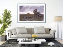 Load image into Gallery viewer, Travel Poster Dartmoor Print of Great Staple Tor, Devon Landscape Photography Home Decor and wall art gifts - SCoellPhotography
