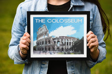 Load image into Gallery viewer, Travel Poster of the Roman Colosseum, Italian Prints for Sale, Rome Italy wall art, Roman Empire Home Decor Gifts - SCoellPhotography
