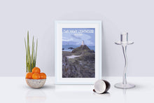 Load image into Gallery viewer, Travel Poster Print Illustration of Twr Mawr Lighthouse Wall Art, Anglesey Photography Wales Llanddwyn Photo gift christmas wedding decor uk - SCoellPhotography
