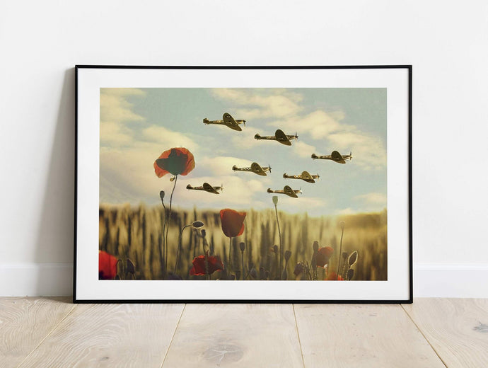Aviation Art | British RAF WW2 Spitfire Wall Art, Poppy Field Flower Photography - Sebastien Coell Photography